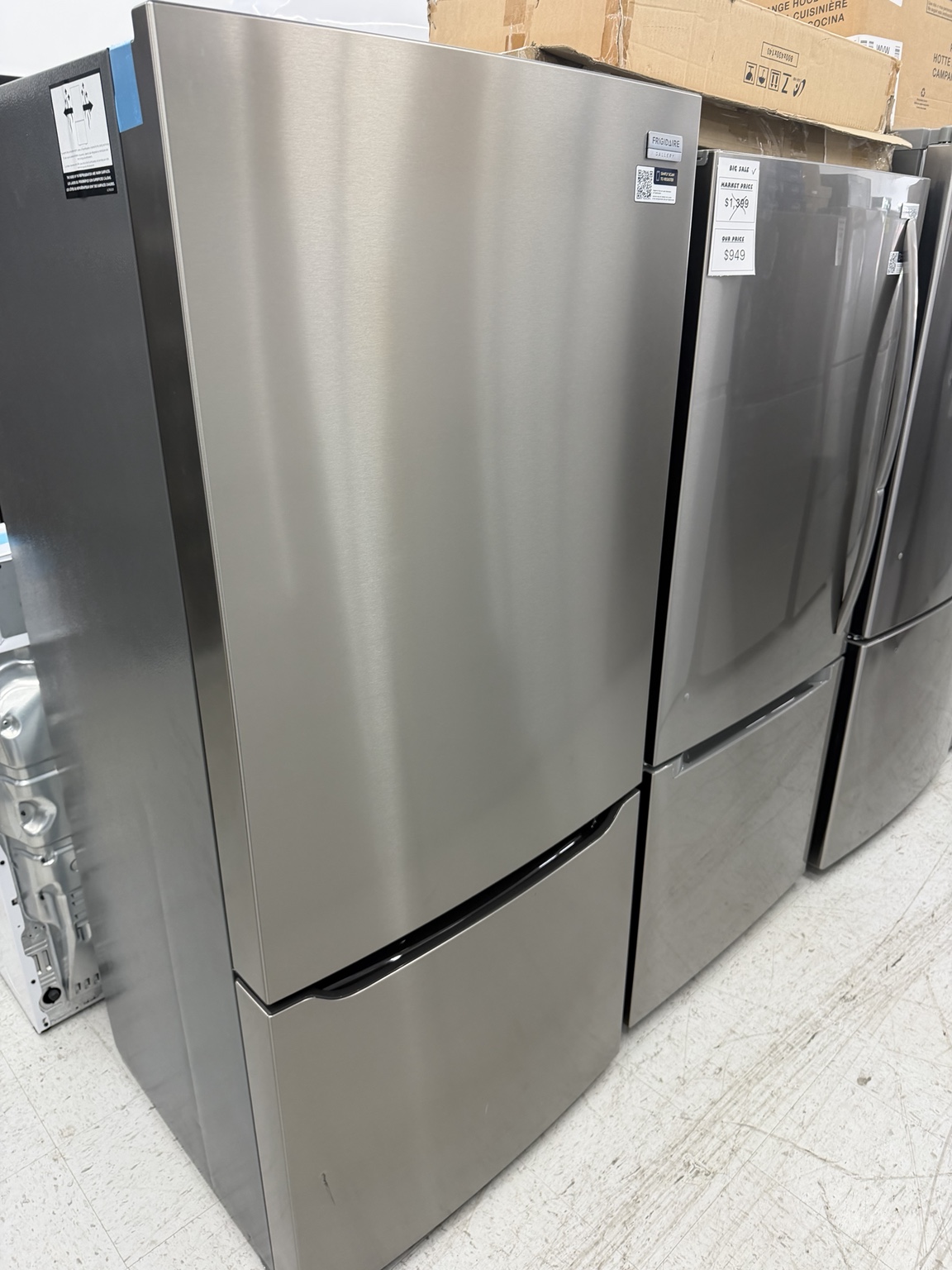 Actual Frigidaire Gallery GRBN2012AF00 20.3 Cu. Ft. Bottom-Freezer Refrigerator in Stainless Steel in the MD Appliances showroom