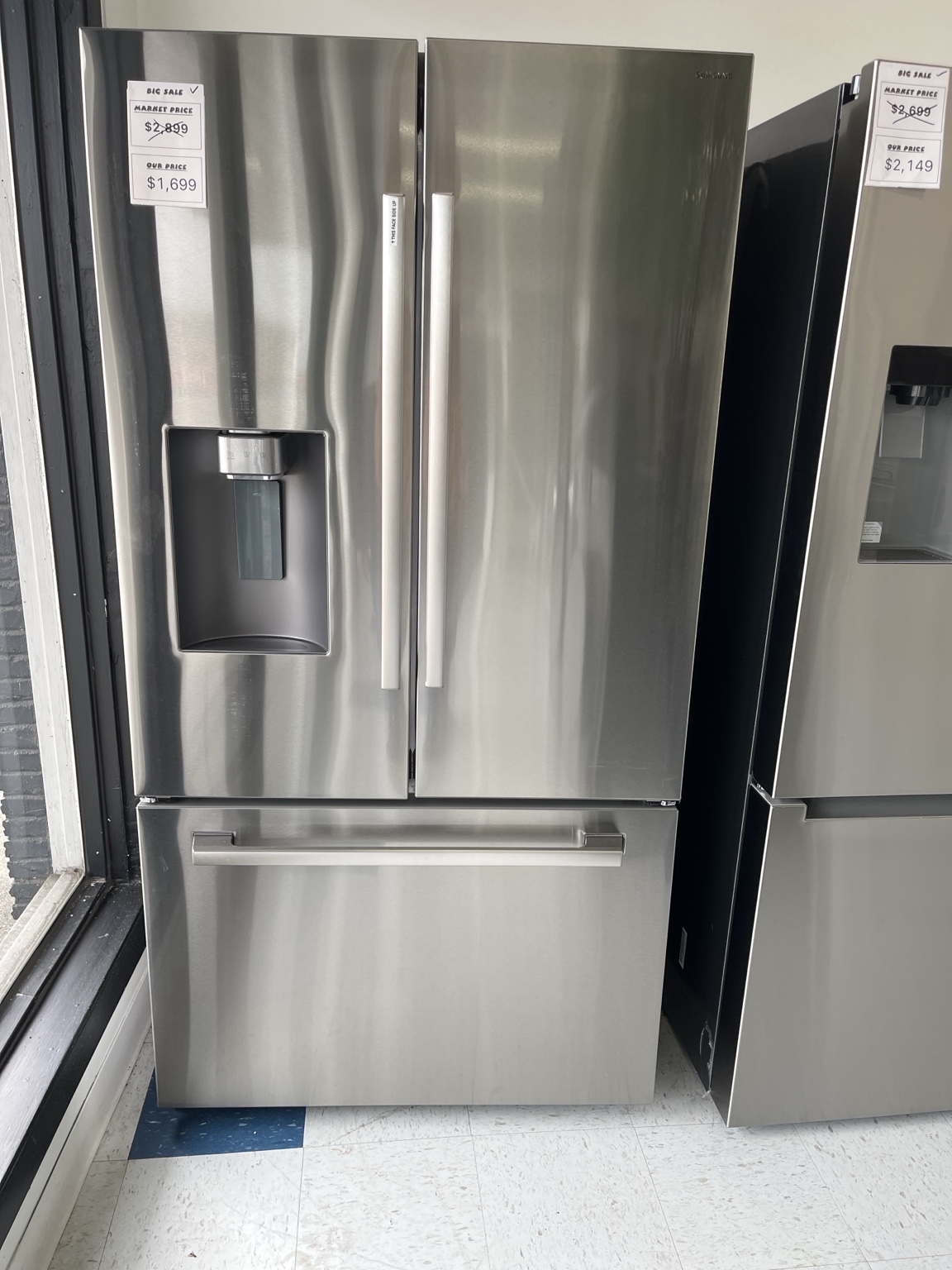 Actual Samsung RF70H25HERAA Bespoke AI 25 Cu. Ft. Counter-Depth French-Door Refrigerator in the MD Appliances showroom